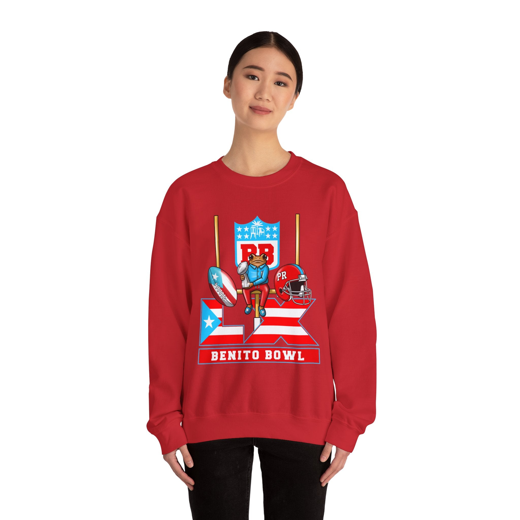 Benito Bowl Football Crewneck Sweatshirt — Retro Puerto Rico Flag Game Day Pullover