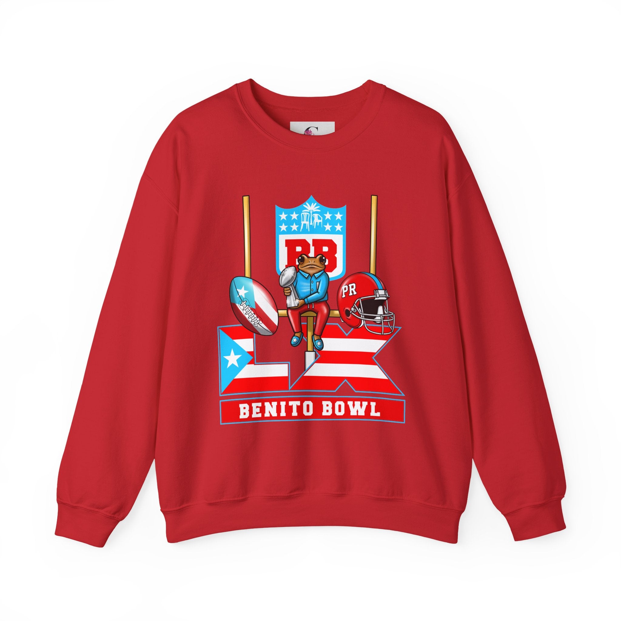 Benito Bowl Football Crewneck Sweatshirt — Retro Puerto Rico Flag Game Day Pullover