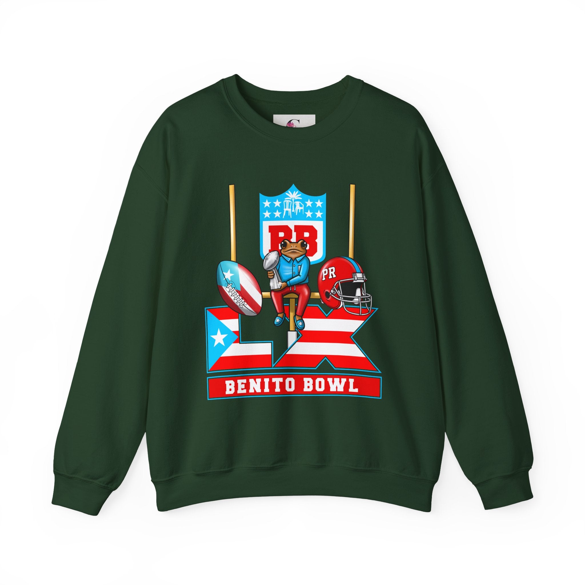 Benito Bowl Football Crewneck Sweatshirt — Retro Puerto Rico Flag Game Day Pullover