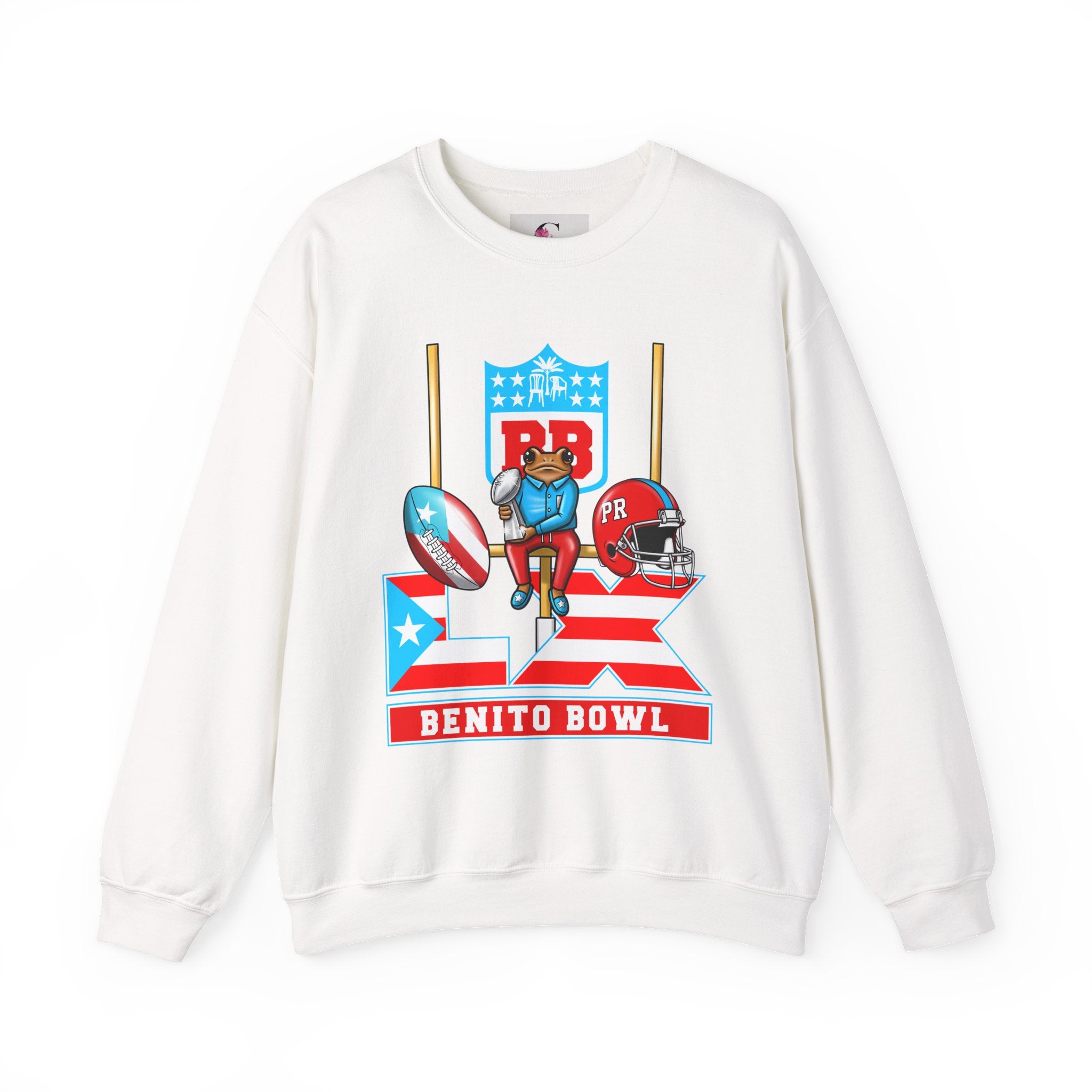 Benito Bowl Football Crewneck Sweatshirt — Retro Puerto Rico Flag Game Day Pullover