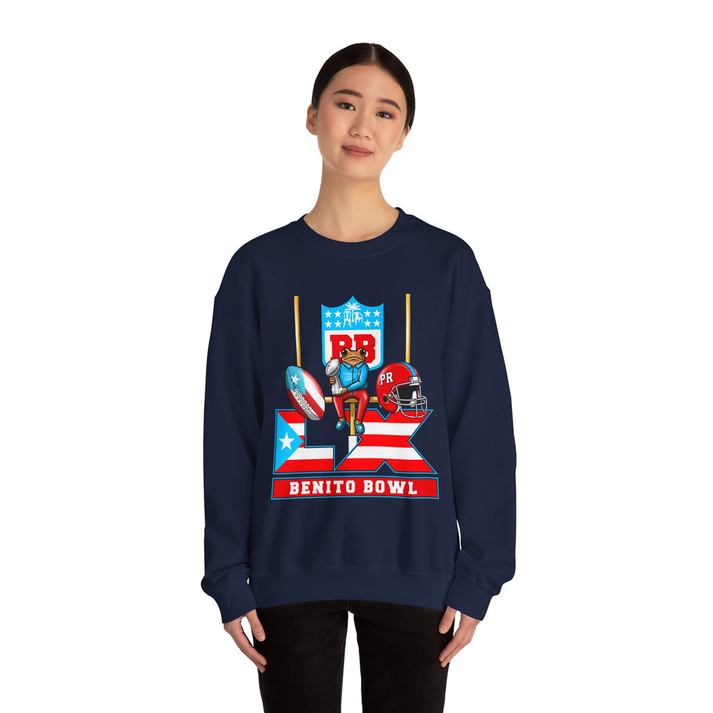 Benito Bowl Football Crewneck Sweatshirt — Retro Puerto Rico Flag Game Day Pullover