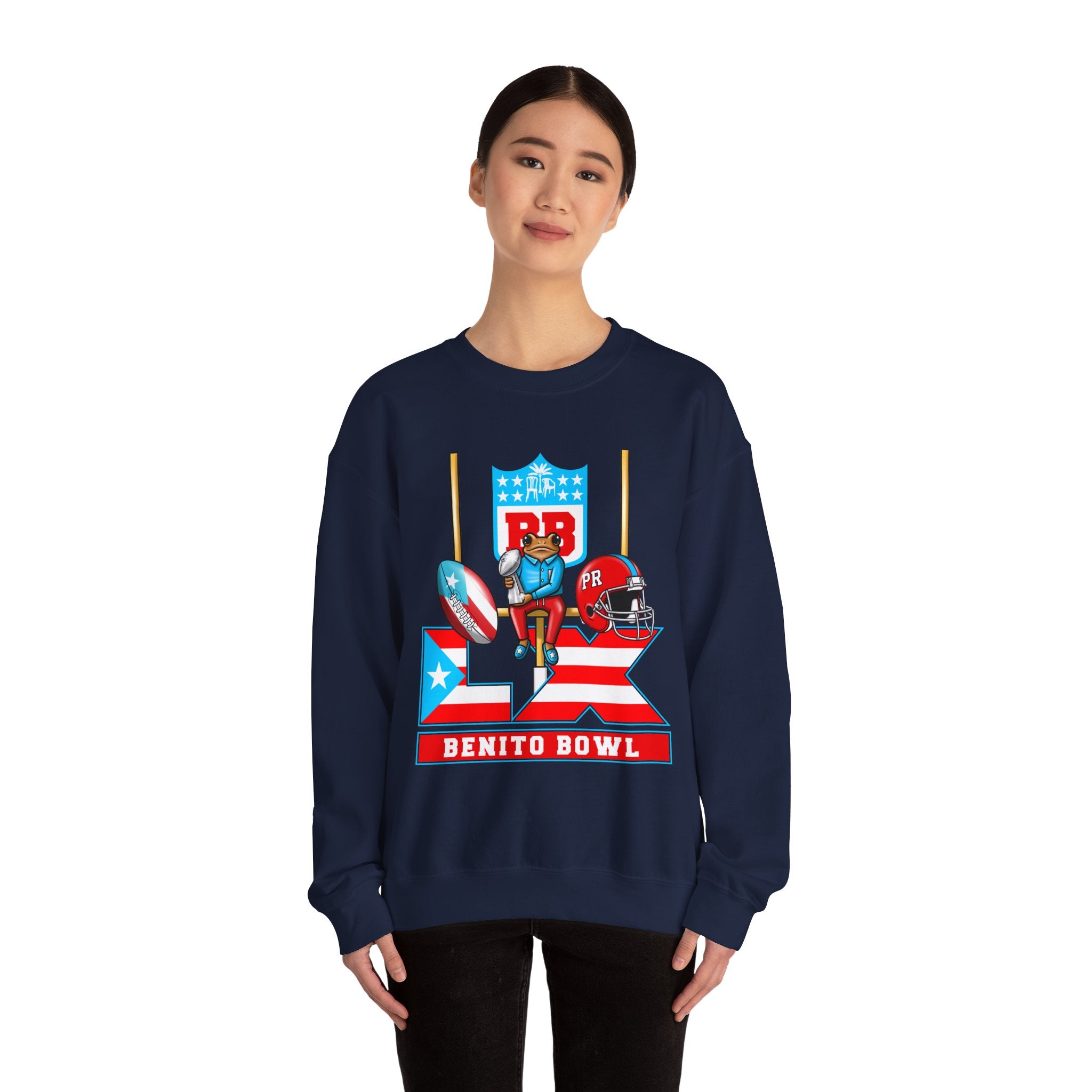 Benito Bowl Football Crewneck Sweatshirt — Retro Puerto Rico Flag Game Day Pullover