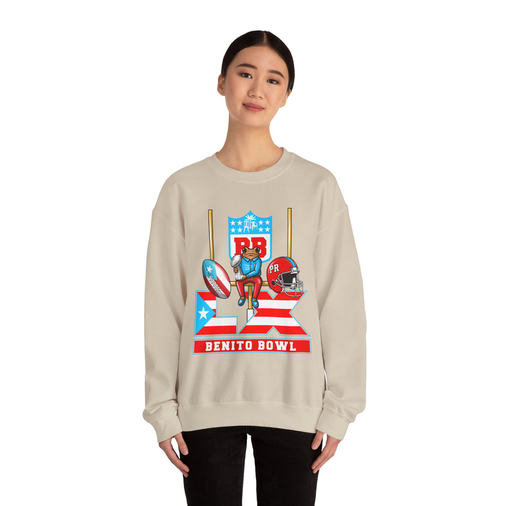 Benito Bowl Football Crewneck Sweatshirt — Retro Puerto Rico Flag Game Day Pullover