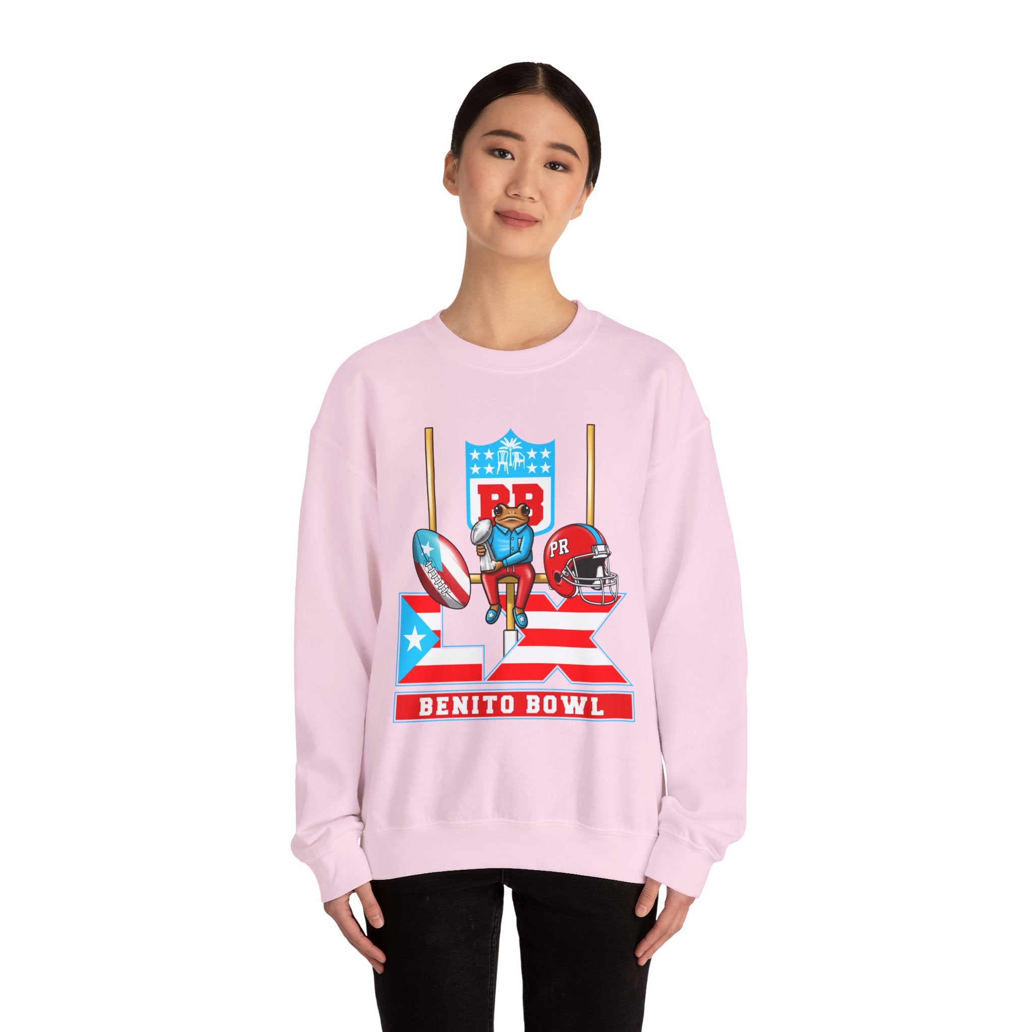 Benito Bowl Football Crewneck Sweatshirt — Retro Puerto Rico Flag Game Day Pullover