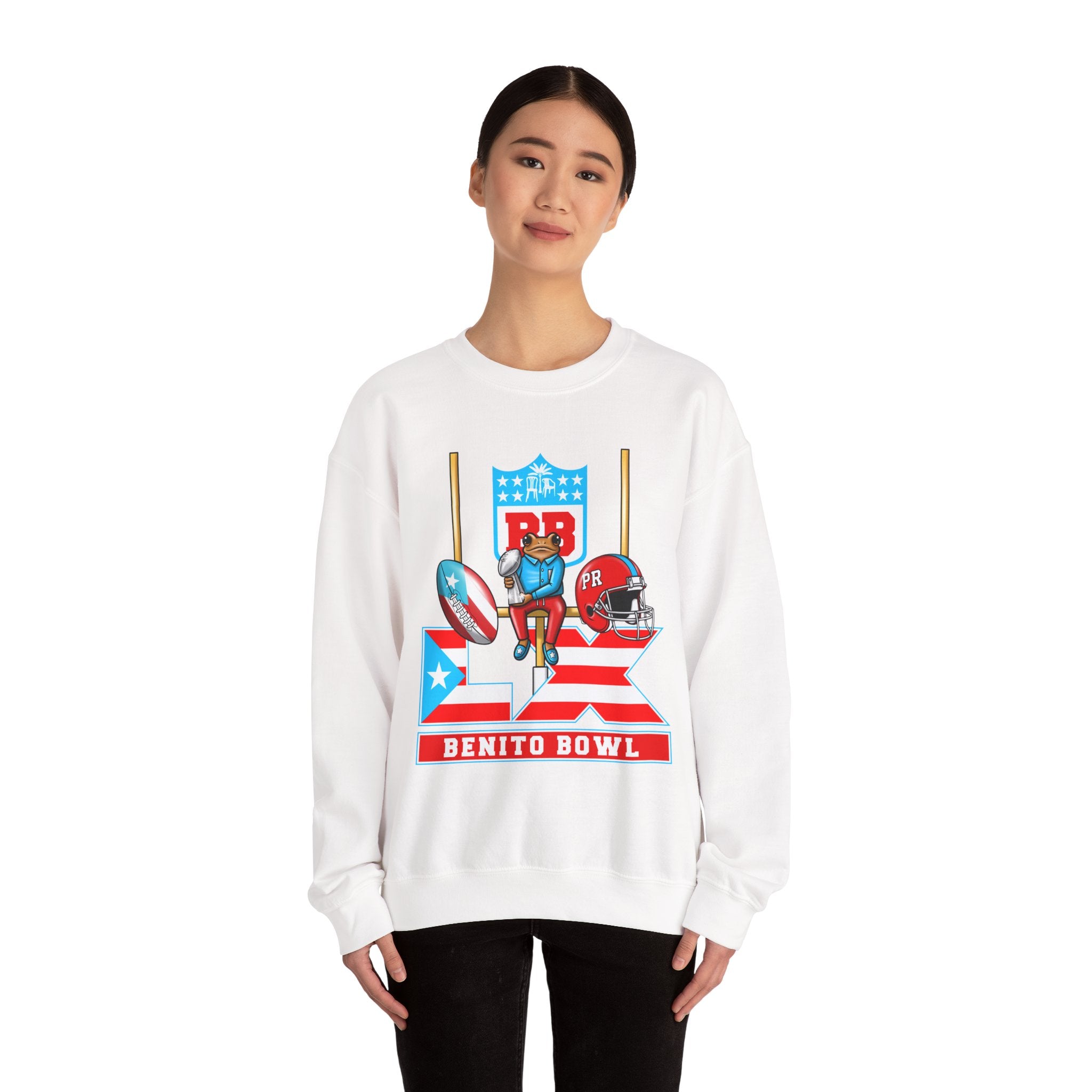 Benito Bowl Football Crewneck Sweatshirt — Retro Puerto Rico Flag Game Day Pullover