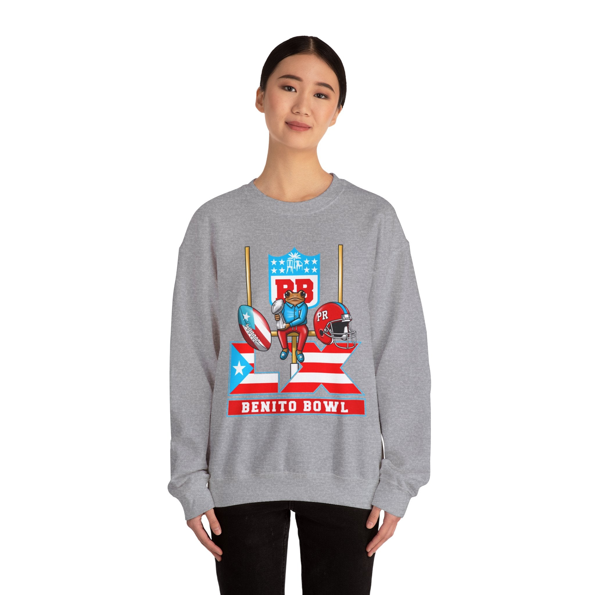 Benito Bowl Football Crewneck Sweatshirt — Retro Puerto Rico Flag Game Day Pullover
