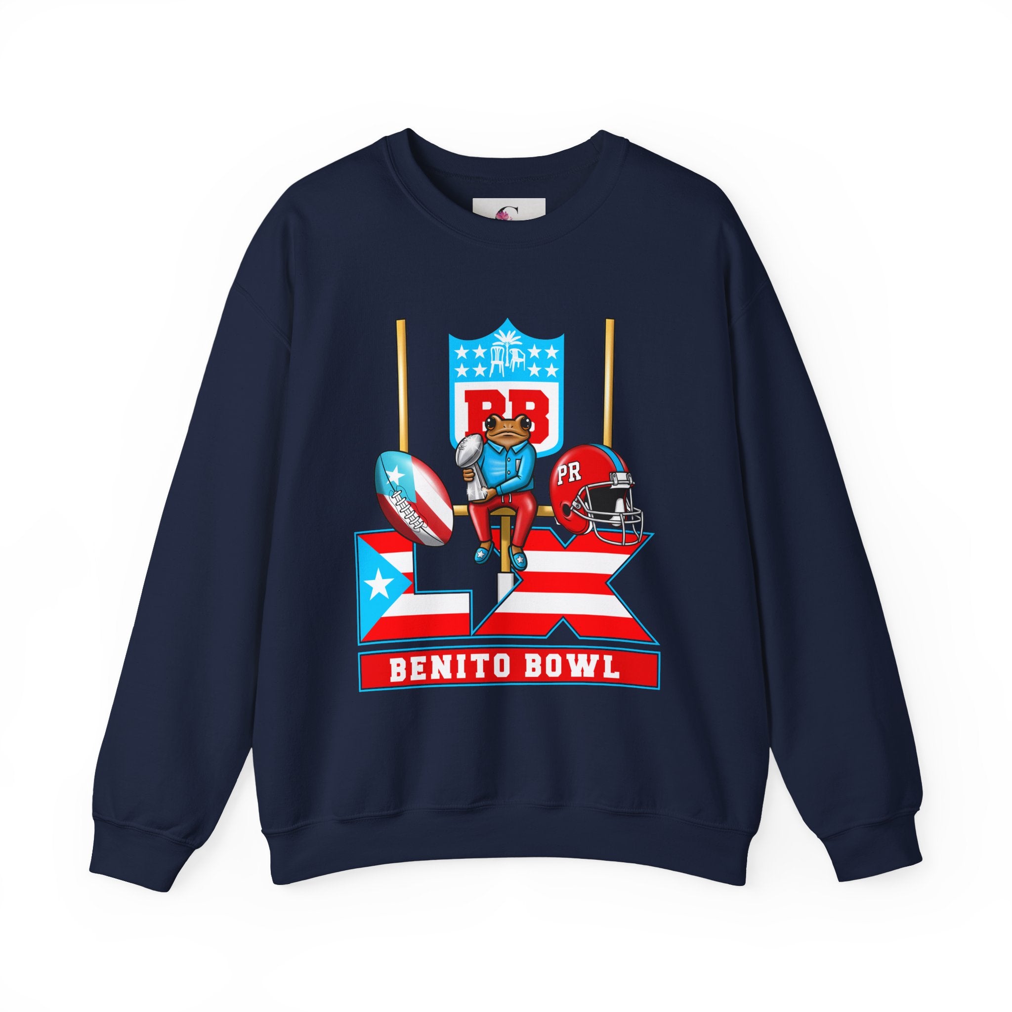 Benito Bowl Football Crewneck Sweatshirt — Retro Puerto Rico Flag Game Day Pullover