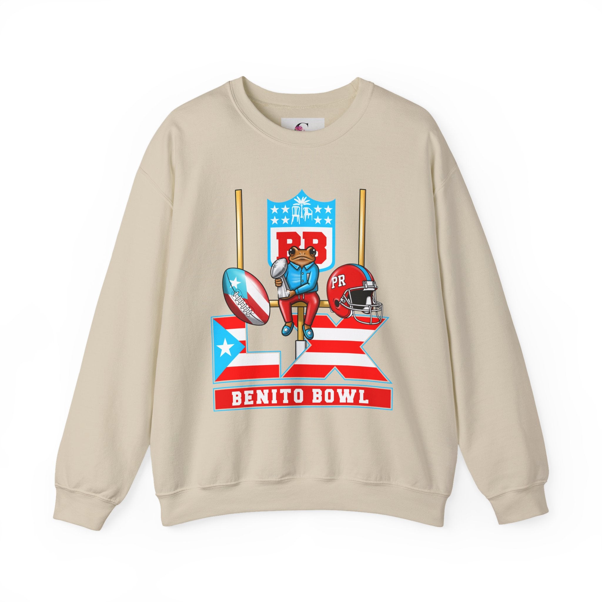 Benito Bowl Football Crewneck Sweatshirt — Retro Puerto Rico Flag Game Day Pullover