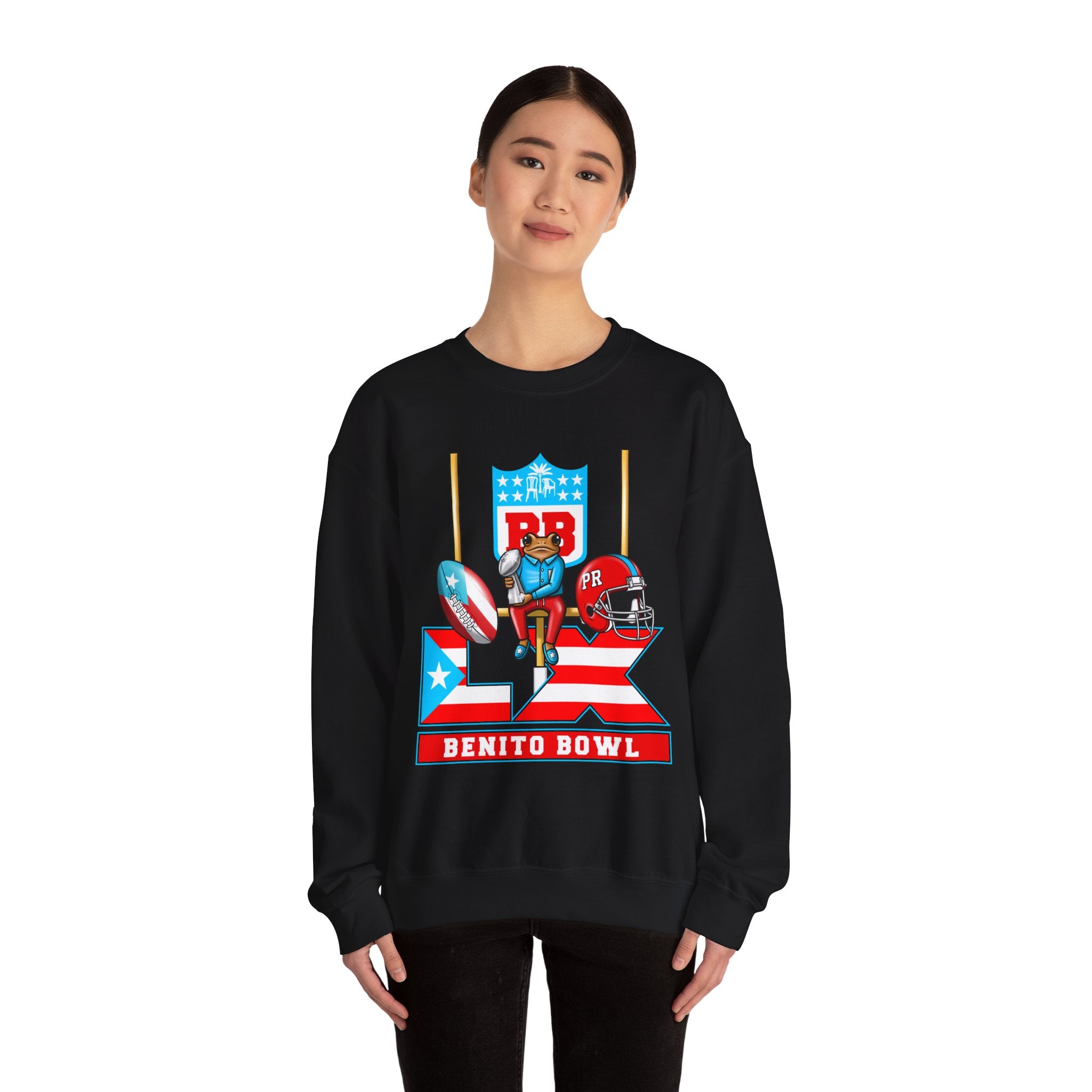 Benito Bowl Football Crewneck Sweatshirt — Retro Puerto Rico Flag Game Day Pullover